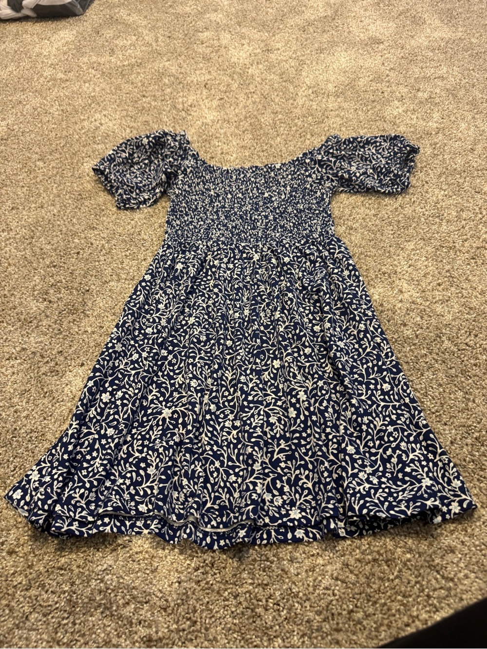 btween Navy and White Floral Smocked Dress